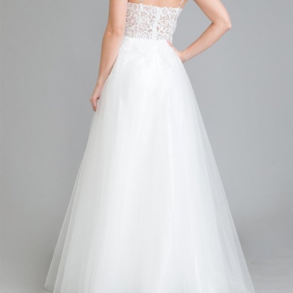 WEDDING BRDAL LONG MAXI White Sweetheart Neck Lace Bodice Prom Dress 010 - Picture 6 of 9